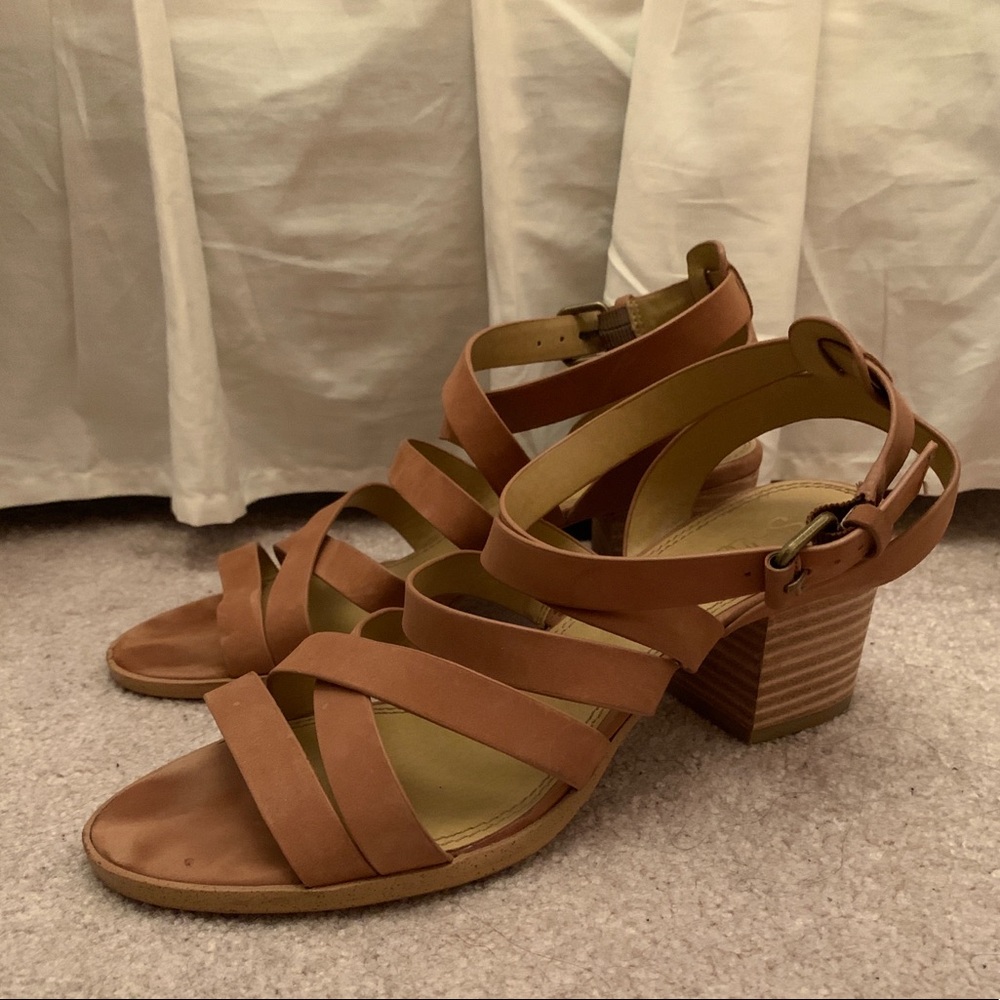 Splendid Tan Leather Strappy Block Heel Sandals